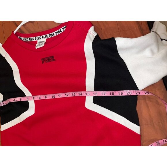Pink Victorias Secret Red White Colorblock Long Sleeve Crewneck Women's Sweatshi - Picture 5 of 6